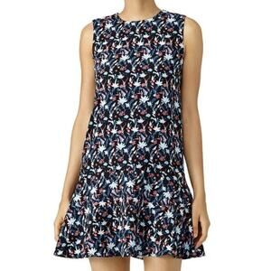 Tanya Taylor Leaf Floral Crepe Adalia Mini Dress Size 4 Sleeveless Flounce Hem